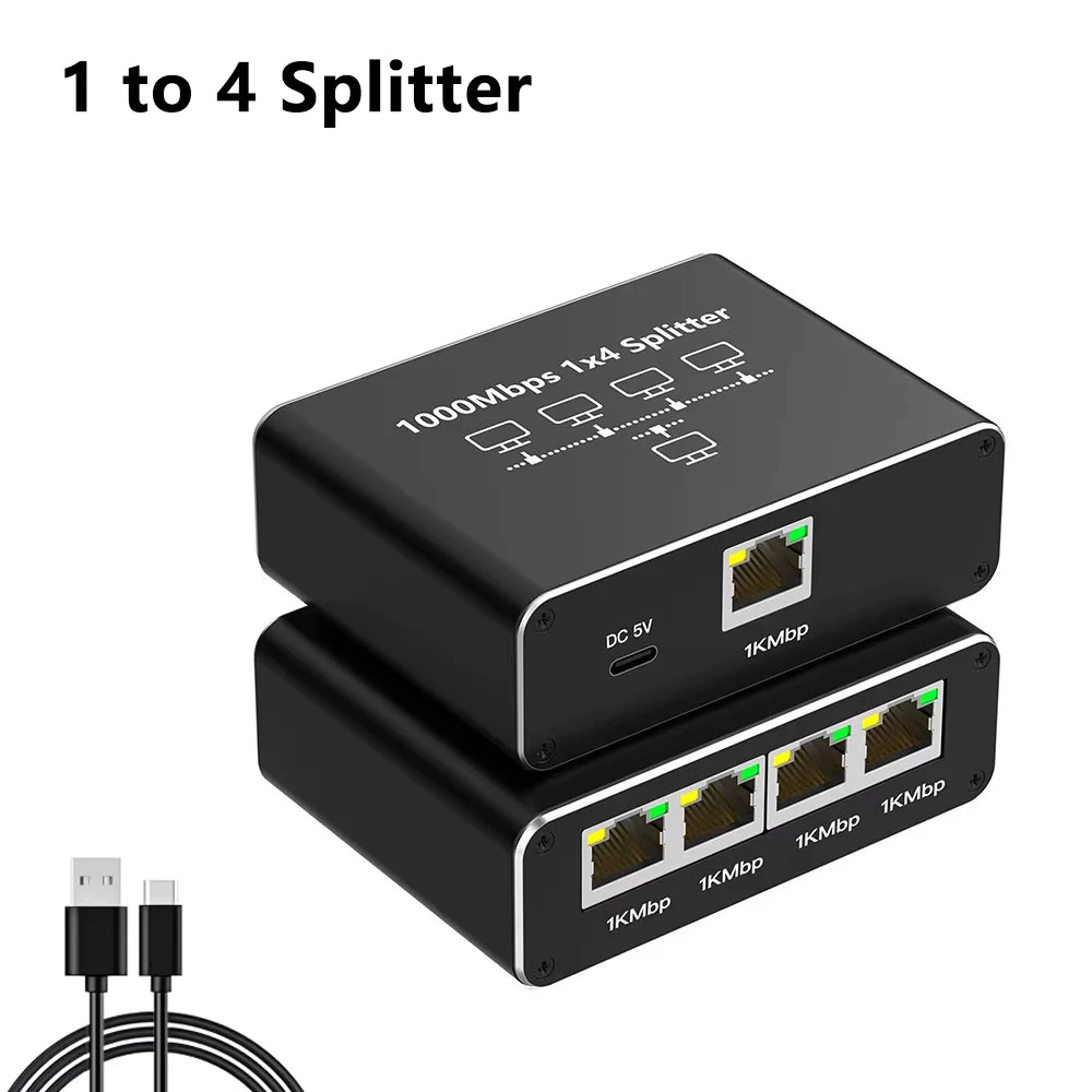 Splitter Connector Internet Splitter Gigabit (1000mbps) Output: 4 x RJ45