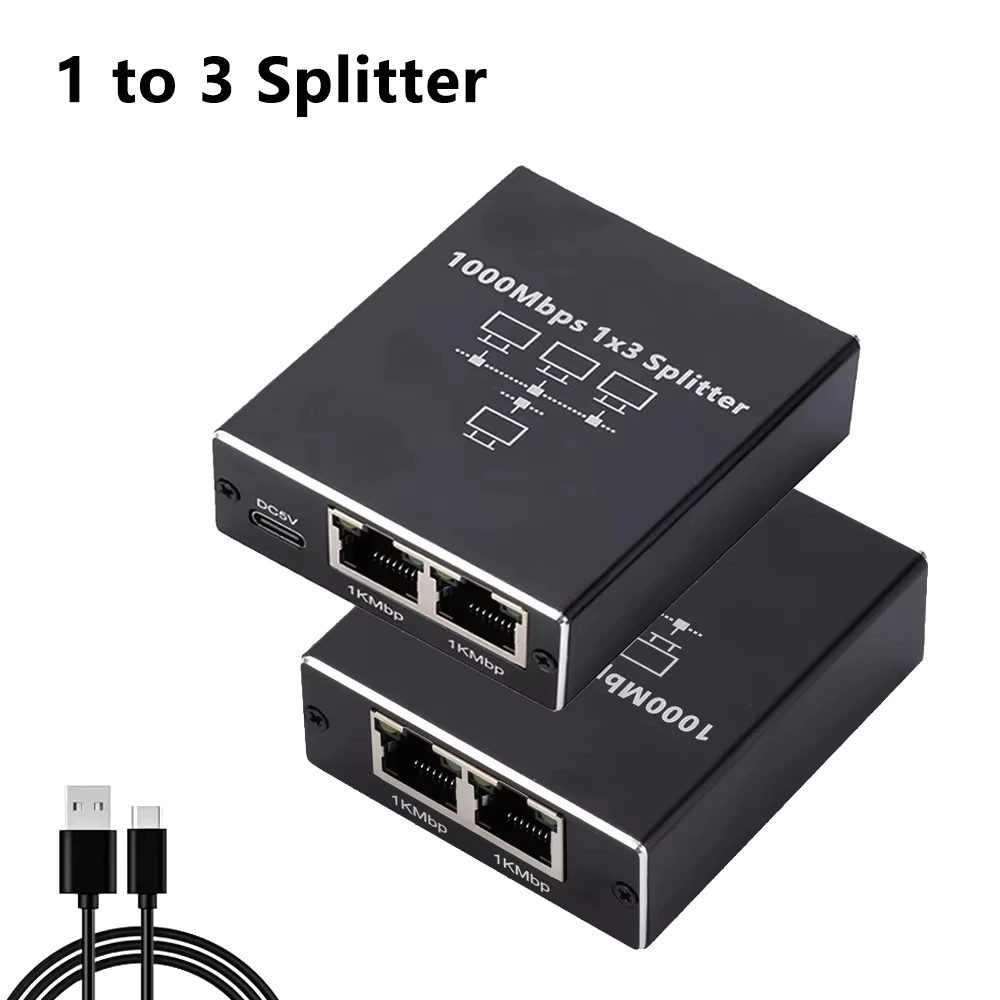 Splitter Connector Internet Splitter Gigabit (1000mbps) Output: 3 x RJ45